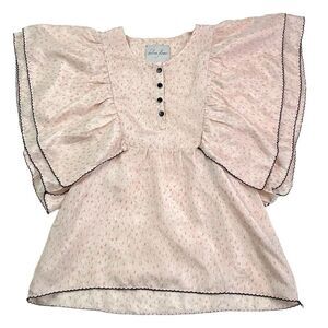 Chelsea Flower 100% Silk Cottagecore Blouse S Pink Hippie Peasant Ruffled